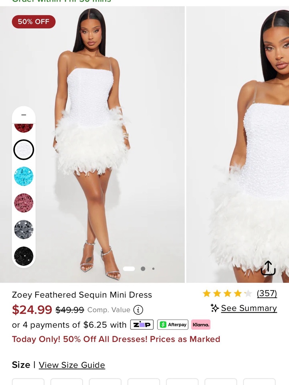 Fashion Nova Zoey Feathered Sequin Mini Dress in White
